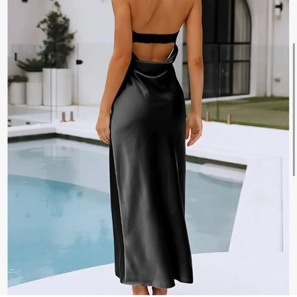 New Satin Tube Sexy Backless Cut Out Formal black dress - Picture 3 of 5